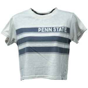 women's natural oatmeal short sleeve crop top with Penn State and stripes